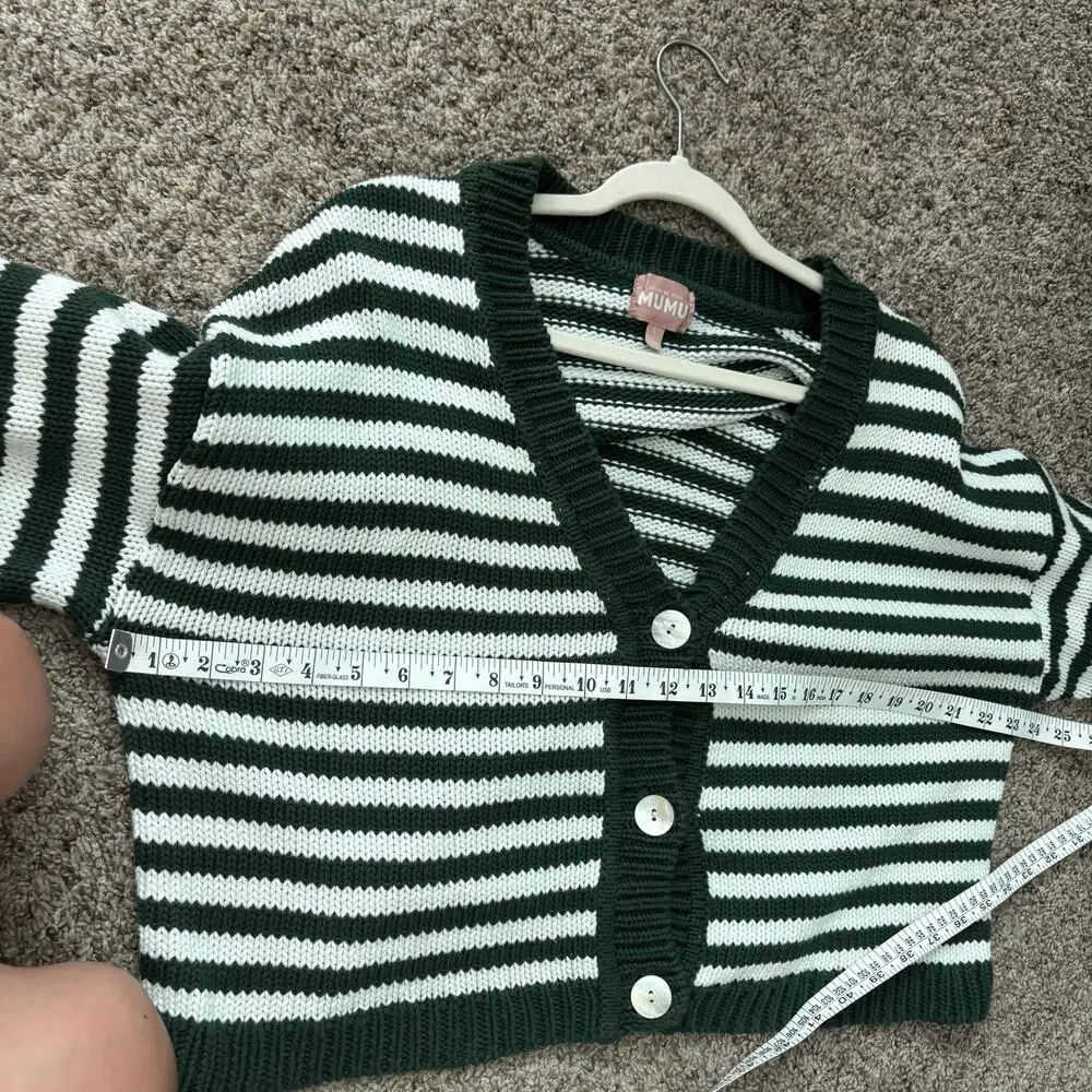Show‎ Me Your Mumu Good Karma Cardigan Forest Green Striped Balloon Sleeves Sz L